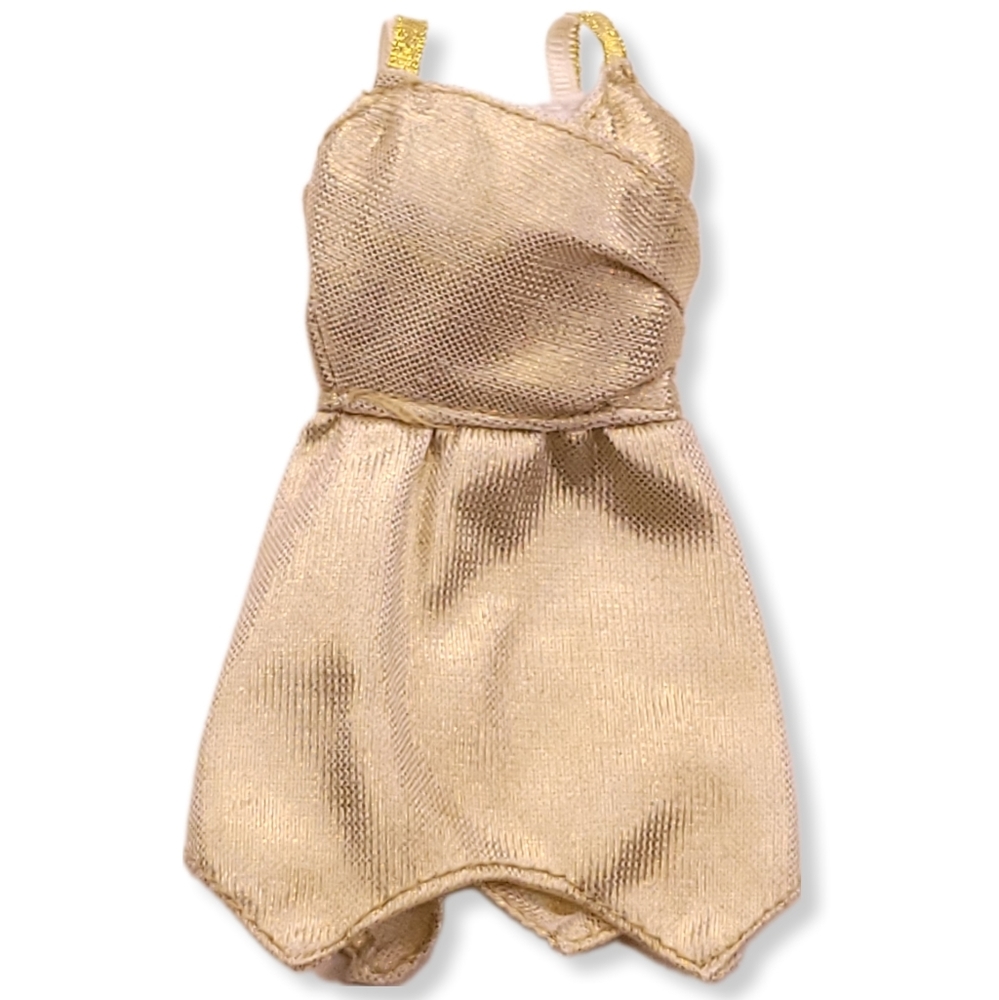 Barbie My Scene Fashion Mini Dress Gold Asymmetric Hem Spaghetti Straps Mattel